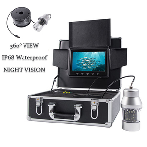 Détecteur de poissons 360 °   Caméra de pêche sous-marine rotative avec câble de 670 pieds, écran HD 1080P de 9 pouces, IP8, 42 LED et lumières IR, caméra vidéo de pêche - Product Image 1