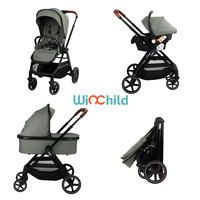 Poussette pliable réversible 3 en 1 avec siège auto, landau et nacelle pour bébé et nourrisson