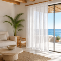 Voilages en Faux Lin, Rideaux Semi-Occultants pour Chambre, Balcon, Salon, Style Bois Japonais