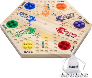 Marble Original Board Game Double Sided Painted 6 and 4 Player Wooden Fast Track Board Game with Velvet Draw Bag