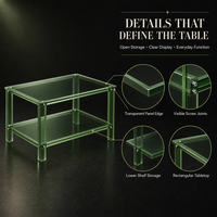 Table de rangement rectangulaire à deux niveaux transparente verte personnalisée avec bord poli pour salon, hôtel, salle de séjour, table basse en acrylique
