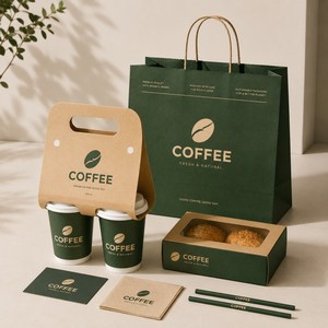 Ensemble d'emballages alimentaires biodégradables écologiques personnalisés, sacs en papier kraft et boîtes à salade pour la <span class=keywords><strong>livraison</strong></span> de repas verts dans les restaurants - Product Image 2