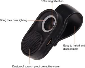 Lumière LED universelle pour appareil photo de téléphone, micro-lentilles de poche, clip optique, objectif de microscope mobile à grossissement 100X - Product Image 3