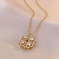 Collier tendance en acier inoxydable plaqué or pour femmes, avec zircon ouvrable en forme de trèfle à quatre feuilles et cœur d'amour, vente chaude