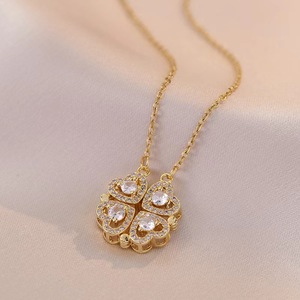 Collier tendance en acier inoxydable plaqué or pour femmes, avec zircon ouvrable en forme de trèfle à quatre feuilles et cœur d'amour, vente chaude - Product Image 4