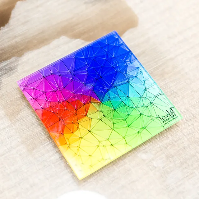 Gradient Color Art Iridescent Dichroic Coating Glass Colored Safety Deep Processing Tempered Laminated Decorative Glass