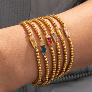 سوار أنيق مطلي بالذهب عيار 18 قيراط من الزركون المطلي بالخرز للنساء أساور من الخرز من الفولاذ المقاوم للصدأ مقاومة للماء - Product Image 3