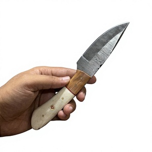 Cuchillo de caza y camping personalizable DIY con hoja fija de acero de Damasco forjado, punta de gota, dureza 58-60 y mango de madera Pakka azul - Product Image 3
