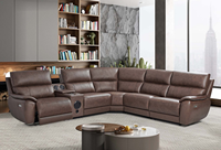 Canapé d'angle de luxe moderne en cuir véritable avec fonction de relaxation électrique, console de rangement, porte-gobelets et mousse à mémoire de forme pour salon