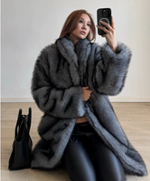 Nouveau Manteau Long Élégant Style Européen et Américain en Fausse Fourrure et Soie, Col Tailleur Tendance, Matière Écologique et Écologique