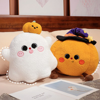 Coussin décoratif amusant de Halloween en forme de citrouille, adorable poupée en peluche fantôme, coussin de canapé, ornement de décoration pour la maison et les fêtes