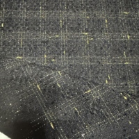 Tissu Tweed Métallique Noir et Or 325 GSM 100% Polyester Double Face Teint en Fil Tissé Respirant pour Veste et Manteau de Luxe pour Femme