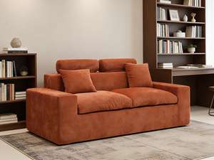 Ensemble de canapés sectionnels modernes en suède terre cuite de qualité supérieure, rembourrés en mousse sans armature, tissu personnalisé, pour salon, emballé sous vide - Product Image 3