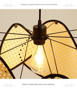 Rustique Décoratif Rotin Osier Lustre Cuisine Salle À Manger Tissé Bambou Pendentif Lumière Abat-Jour Décoration de La Maison - Product Image 5