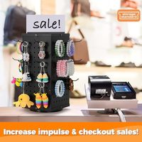 Présentoir rotatif à 4 faces avec crochets et porte-étiquettes pour comptoir de magasin, bijoux, porte-clés et merchandising