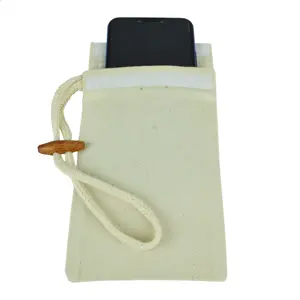 100% Canvas Twill Mobiele Pouch-Katoenen Zakje Tas Met Katoenen Koord