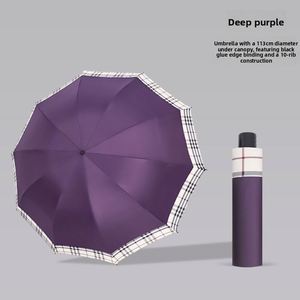 Parapluie manuel pliant haut de gamme pour homme, à dix baleines, avec bordure noire, triple pliage, anti-UV, renforcé, pour le soleil et la pluie - Product Image 1