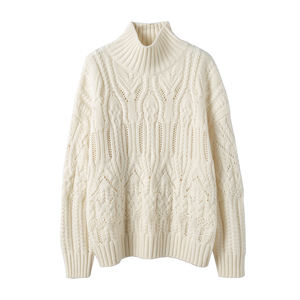 <span class=keywords><strong>Pull</strong></span> en tricot torsadé pour <span class=keywords><strong>femme</strong></span>, Style européen et américain, surdimensionné, col montant et manches longues - Product Image 1