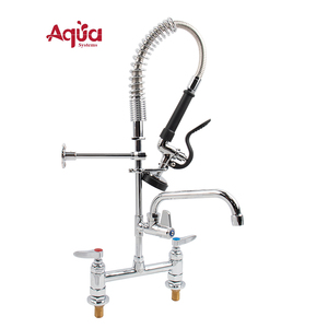 Robinet de cuisine professionnel à double poignée réglable, mini pré-évier à montage sur plan, avec douchette extractible à ressort, installation 2 trous, direct usine - Product Image 1