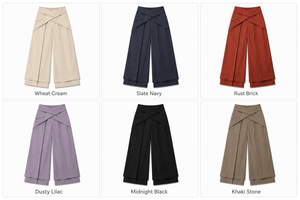 Pantaloni da donna a gamba larga con pieghe origami a tutta lunghezza e cintura multi-pannello piegata. Tasca portaoggetti nascosta, a doppio strato a cascata - Product Image 6