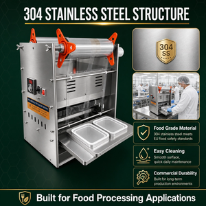 Machine de scellage électrique à double <span class=keywords><strong>plateau</strong></span> pour azote, en acier inoxydable, 220-260 plateaux/heure, pour l'emballage alimentaire domestique (viande fraîche) - Product Image 1