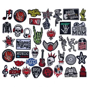 New Punk Style Iron on Embroidery Rock <b>Band</b> Skull Music Note Patch for Clothing Bag Jeans Decoration - Product Image 1