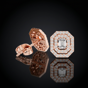 Pendientes de Diamante Cultivado en Laboratorio, Corte Esmeralda, Doble Halo, Oro Sólido de 14K/18K, Octágono, Joyería Fina para Mujer, Regalo de Aniversario/Boda - Product Image 3