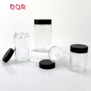 New Arrival Multi Size Transparent Glass Canister With Black Sealed Cap 1oz To 6oz Airtight Round Glass Container Wholesale - Product Image 1
