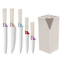 Set Pisau Dapur Stainless Steel 6 Buah Berkualitas Tinggi, Diasah Manual, dengan Blok Penyimpanan untuk Memotong Sayuran, Mengiris Daging, dan Memotong