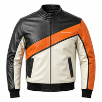 Blouson Bomber Homme Personnalisé en Cuir PU, Col Côtelé Colorblock, Fermeture Éclair, Style Moto Biker Streetwear, Manteau Décontracté en Cuir, Vêtement d'extérieur en Cuir, LOGO OEM
