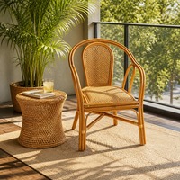 Fauteuil de loisirs en rotin naturel tressé avec accoudoirs pour la maison, le balcon et le salon – Vente directe en gros