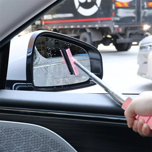 Wholesale Stainless Steel Auto Glass Cleaning Tools Handle Car Rearview Mirror with Brush <b>Squeegee</b> - Product Image 5
