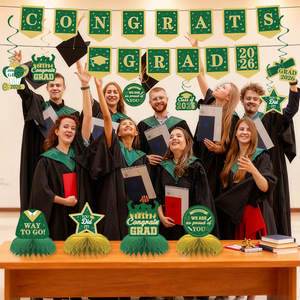 DAMAI Graduation Party Decor Includes Congrats Grad <b>Banner</b> Honeycomb Centerpieces Hanging Swirl Kit for Green Congrats Grad - Product Image 3