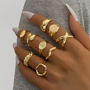 Ensemble de bagues ouvertes 2026, design géométrique irrégulier exagéré en alliage doré pour mariage, fiançailles et fête pour femmes - Product Image 5