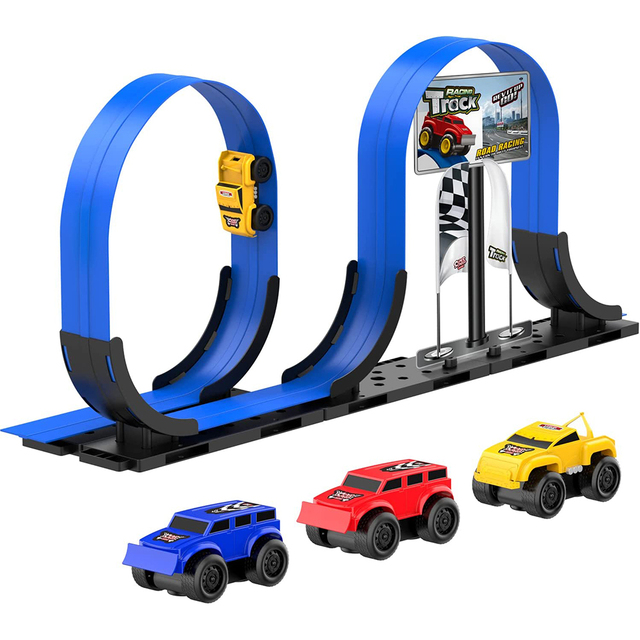 DIY Inertial Magnetic Race Track Car Set Plastic Track Toy Easy Roll up Dynamic Racing Play Dual Sided Car Tracks