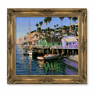 Dipinto a Olio Vintage di Porto e <span class=keywords><strong>Marina</strong></span>, Realizzato a Mano, Cornice Dorata, Arte Murale su Tela con Villaggio Costiero e Barche per Hotel/Villa/Ristorante - Product Image 1