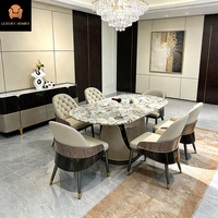 Ensemble de table et de chaises de salle à manger en marbre naturel de luxe, design italien moderne haut de gamme, 7 pièces