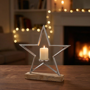 Antique Silver Star Shape Aluminum Candle Holder with Wooden Base Table Decoration for Christmas Pack of 100pcs for Sale - Product Image 1