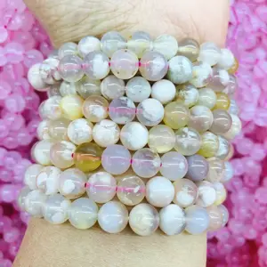 Wholesale Natural Crystal Healing Stones Cherry Blossom Agate Bracelet For Gift