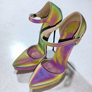 Sandalias de tacón de aguja extremadamente alto con correa al tobillo para mujer, con punta fina, que cambian de color, para escenario, zapatos de plataforma tipo salón. - Product Image 5