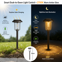 Lampe solaire de jardin 55 cm en acier inoxydable noir, éclairage de chemin 2700K 14lm IP67 avec capteur de lumière pour cour et patio