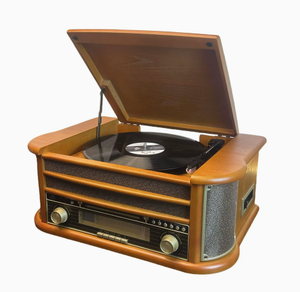 Tocadiscos de Vinilo 6 en 1 con Cubierta Abatible de Madera Sólida, Reproductor de Casetes, USB, SD, Grabación, Altavoz Integrado, 3 Velocidades, para el Hogar, Directo de Fábrica - Product Image 1