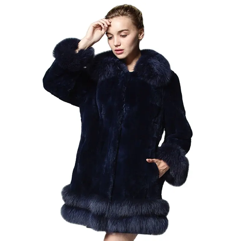 MWFur cappotto di pelliccia di coniglio collo di volpe moda donna russa cappotto di pelliccia termica invernale nero lungo polsino di volpe cappotto di pelliccia Ms.minshu