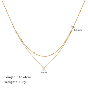 Exquisito Collar de Doble Capa con Circonita Incrustada, Chapado en Oro de 18k, Cadena para Clavícula de Acero Inoxidable y Titanio para Mujer - Product Image 3