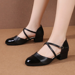 Zapatos de Baile Negros para Niñas y Mujeres, Tacón Bajo de 3.5 cm, Sandalias de Baile Latino, Salsa y <span class=keywords><strong>Tango</strong></span> para Damas, Clase de Baile - Product Image 2