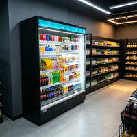 Réfrigérateur ouvert multi-étagères à rideau d'air pour supermarché, OEM/ODM, pour la présentation de fruits et légumes, avec dégivrage automatique