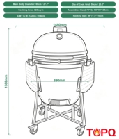 Grill Kamado en céramique TOPQ de 27 pouces, idéal pour les barbecues et grillades en plein air, personnalisation OEM disponible