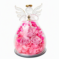 Figurine d'ange en fleur éternelle sous cloche en verre, faite à la main, au toucher naturel, longue durée, cadeau romantique pour les occasions