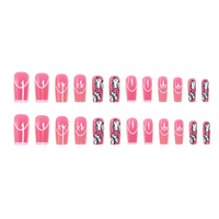Kit de 24 faux ongles carrés en acrylique, style français, avec lignes papillon peintes à la main contrastées, entièrement recouverts, pour la vente en gros d'articles de nail art