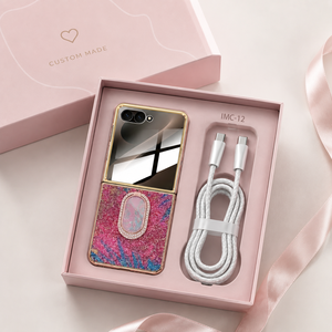 เคสโทรศัพท์พับได้ทันสมัยพร้อมขาตั้งแบบวงแหวนและสายดาต้าสำหรับ Galaxy Z Flip Series MHC-20 IMC-12 ชุดของขวัญ - Product Image 3